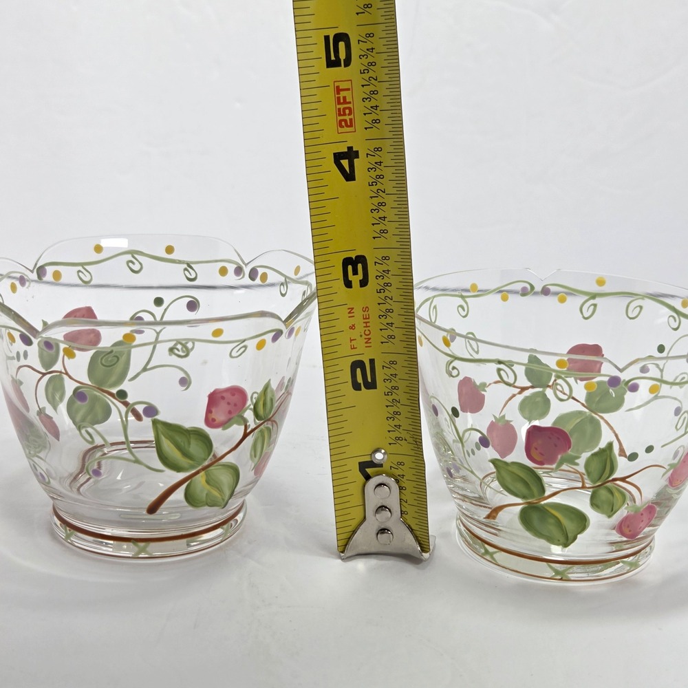 PartyLite Summer Strawberries Glass Votive Candle Holders Set of 2 Vintage 90s - Picture 5 of 7